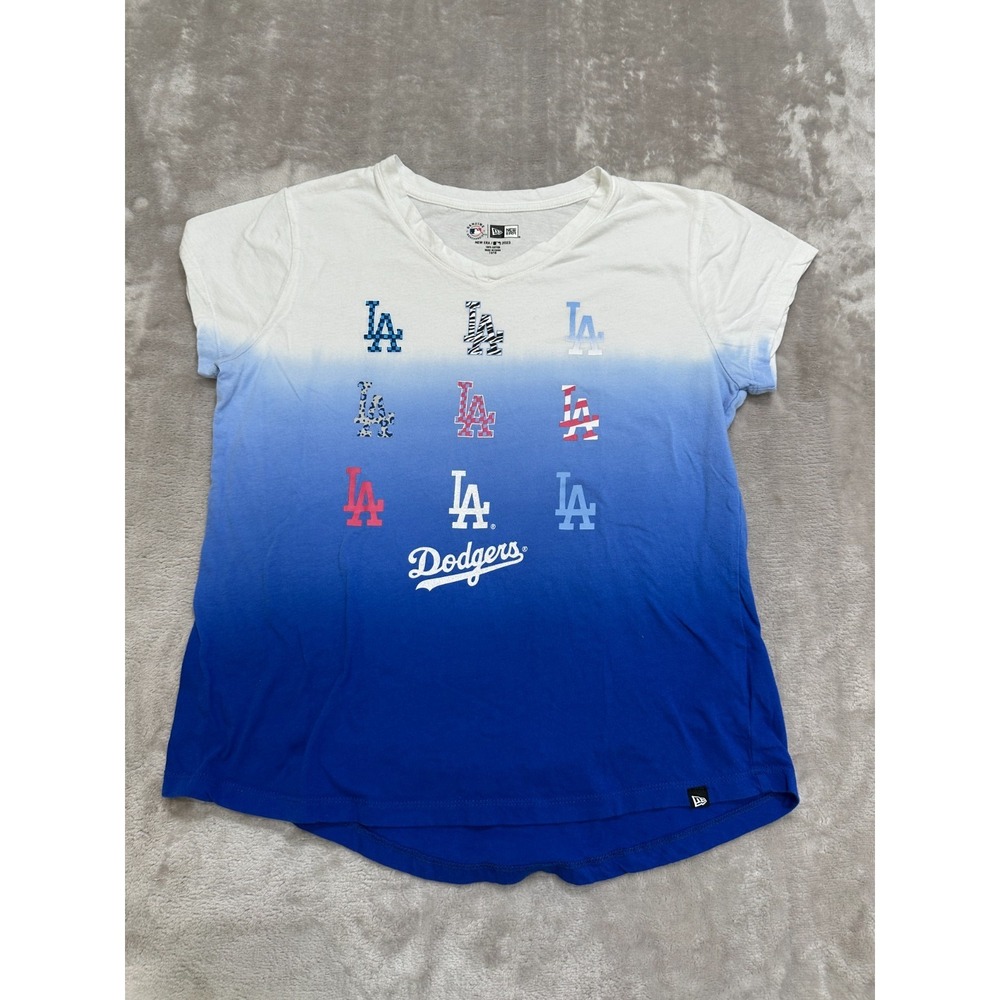 LA Dodgers x New Era T-Shirt Girls Size 14/16 Fade White to‎ Blue Short Sleeve